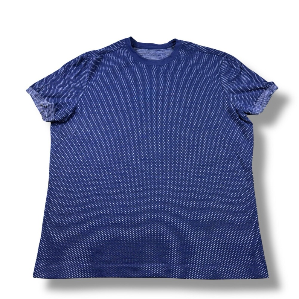 Lululemon Blue/White Roll Out Crew Hero Knit Short Sleeve Shirt Mens Sz XL GUC